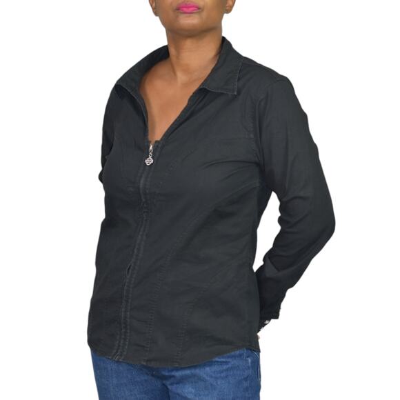 Harley Davidson Zip Shirt Black Motorcycle Crystals Rhinestone Bedazzled Large - Picture 10 of 16